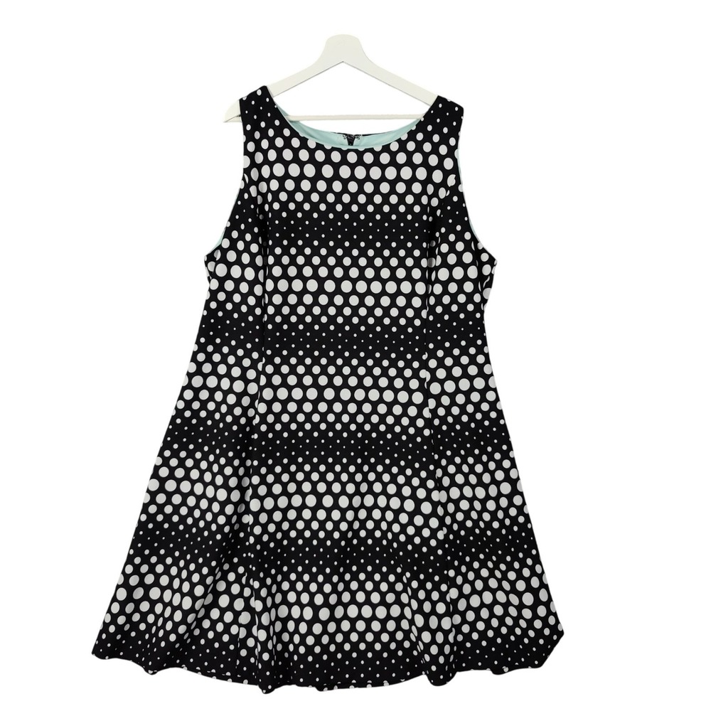 Lane Bryant Women Retro Mod Polka Dot Rockabilly Dress 24 Black White Sleeveless
